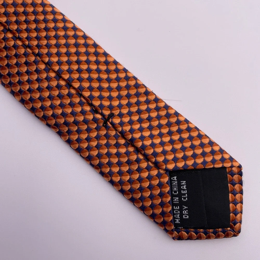 Stafford Men's Designer Necktie Orange Blue Circle Pattern Luxury Silk Blend Tie